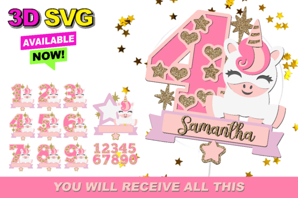 Download Unicorn Numbers Topper 3D SVG - 3d svg Collection