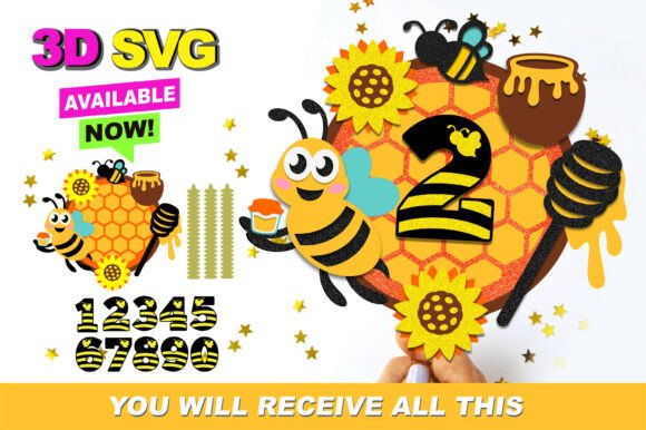 Download Honey Bee Cake Topper 3D SVG - 3d svg Collection