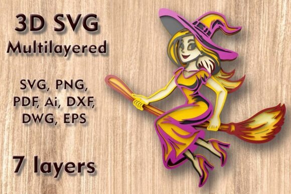 Download Witch on Broomstick 3D SVG Laser Files - 3d svg Collection