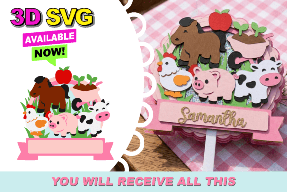 Download Farm Pink Cake Topper 3D SVG - 3d svg Collection