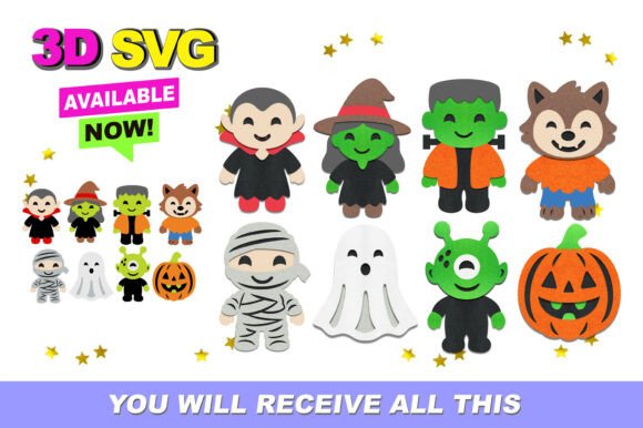 Download Cute Little Halloween Elements 3D SVG - 3d svg Collection