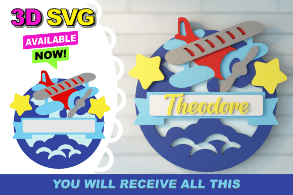 Download Airplane Baby Name Sign 3D SVG - 3d svg Collection