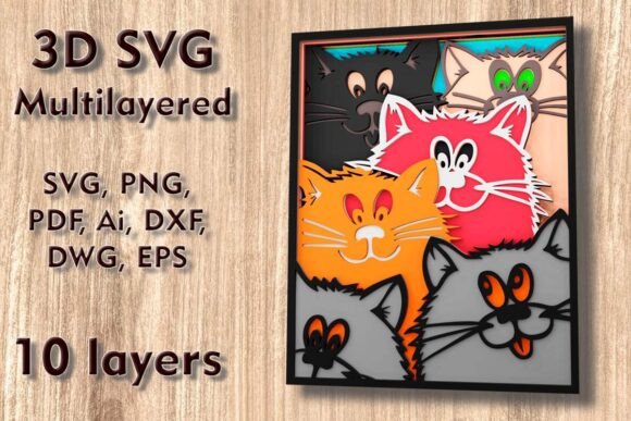 Download Сats 3D SVG Multilayer Laser Cut Files - 3d svg Collection