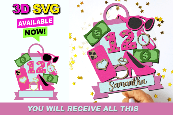 Download Shopping Girl Cake Topper 3D SVG - 3d svg Collection