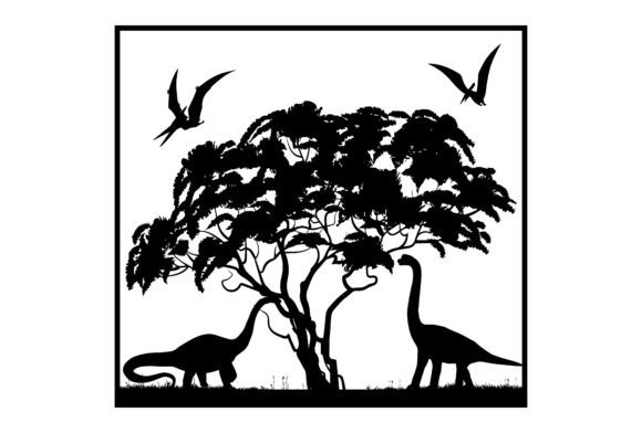 Download Dinosaur 3D SVG File with Tree Silhouette - 3d svg Collection